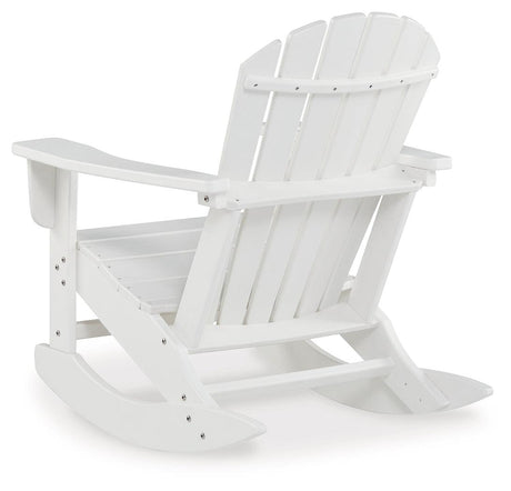 White Sundown Treasure outdoor rocking chair, rear view