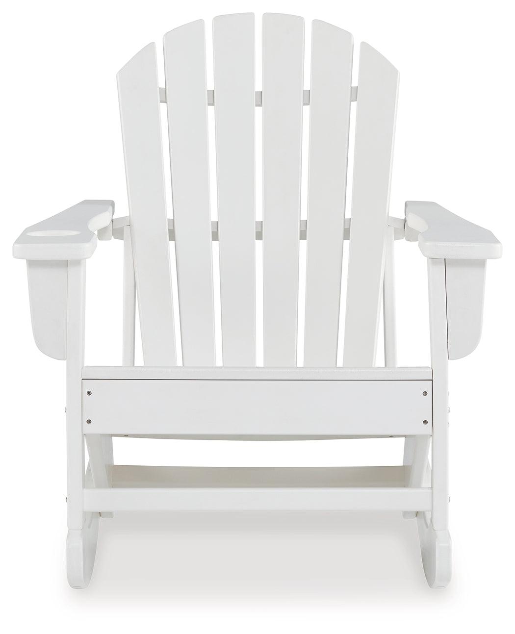 White Sundown Treasure outdoor rocking chair, head-on view