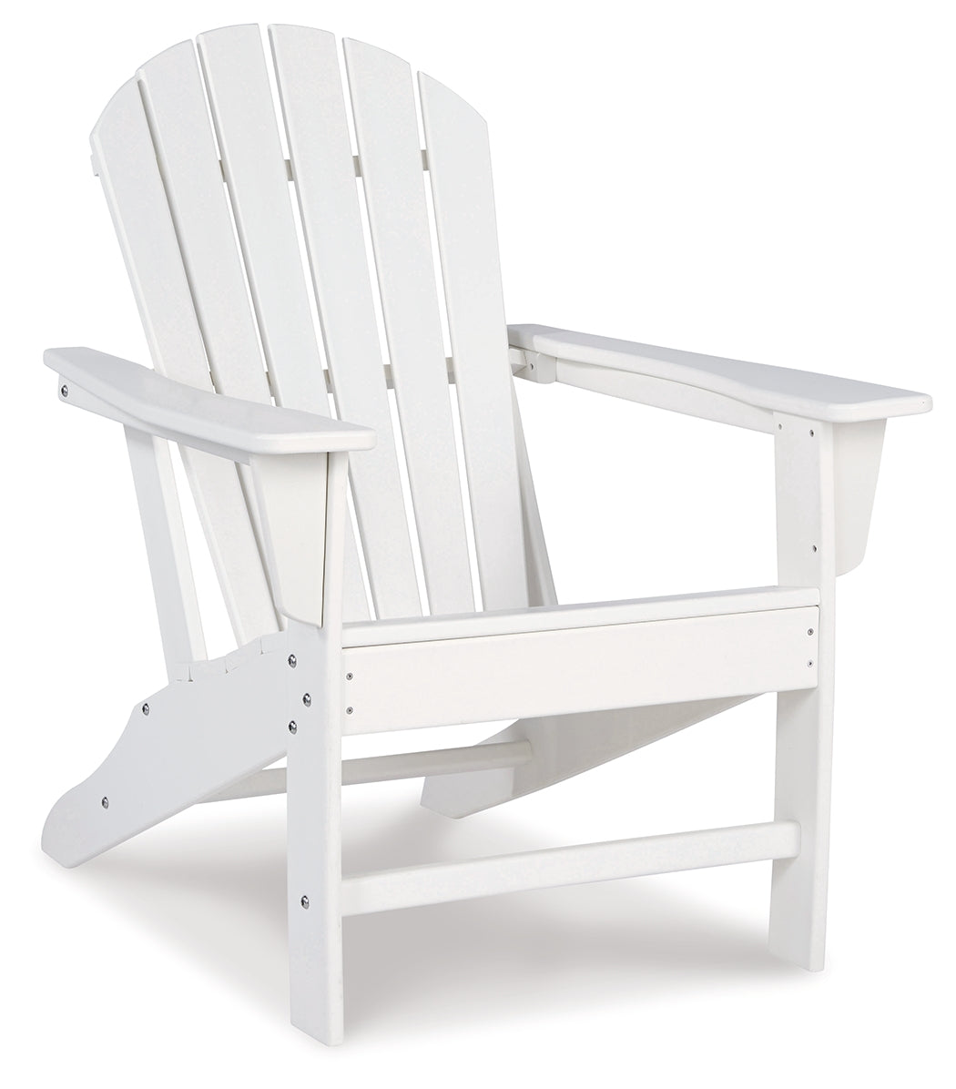 Outdoor scene with Sundown white rocking chair and table