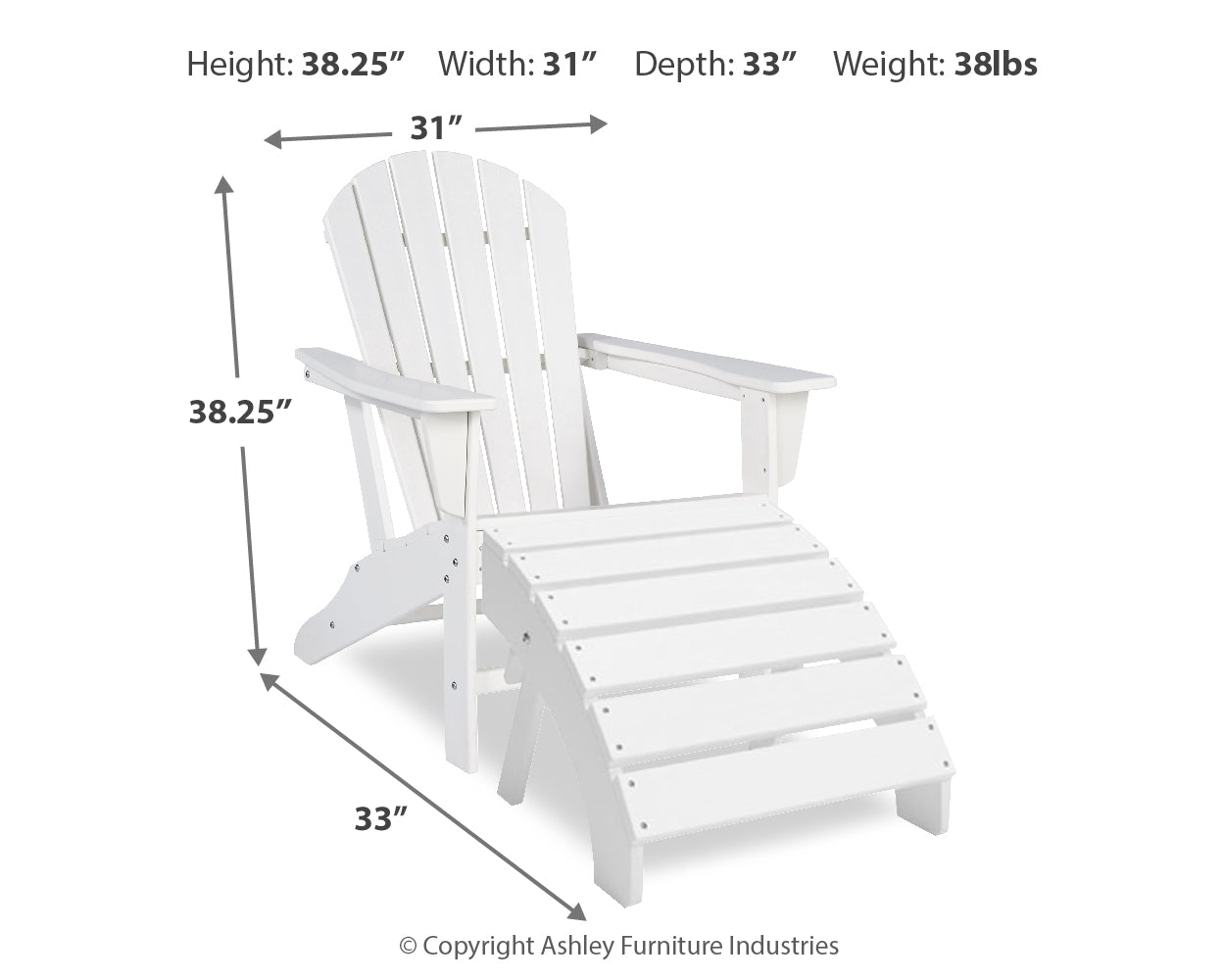 Sundown white rocking chair with slatted seat and back
