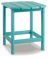 Side view of outdoor chair in turquoise with slatted back