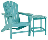 Outdoor chair detail showing textured turquoise plastic