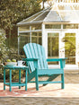 End table detail with slatted design in turquoise