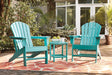 Close-up of slatted seat design on turquoise outdoor chair