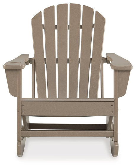 Sundown Treasure Driftwood Outdoor Rocking Chair side view showing slatted design