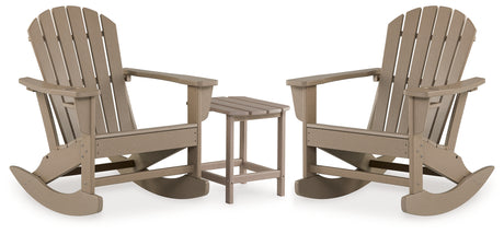 Sundown Driftwood Adirondack outdoor rocking chair and end table set