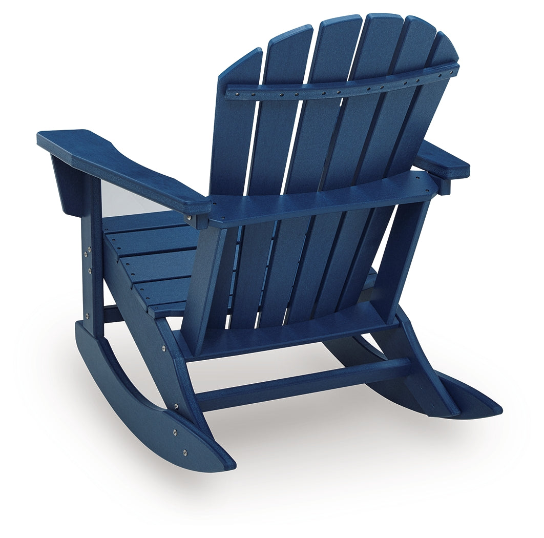 Sundown Shores Blue Outdoor Rocking Chair back view