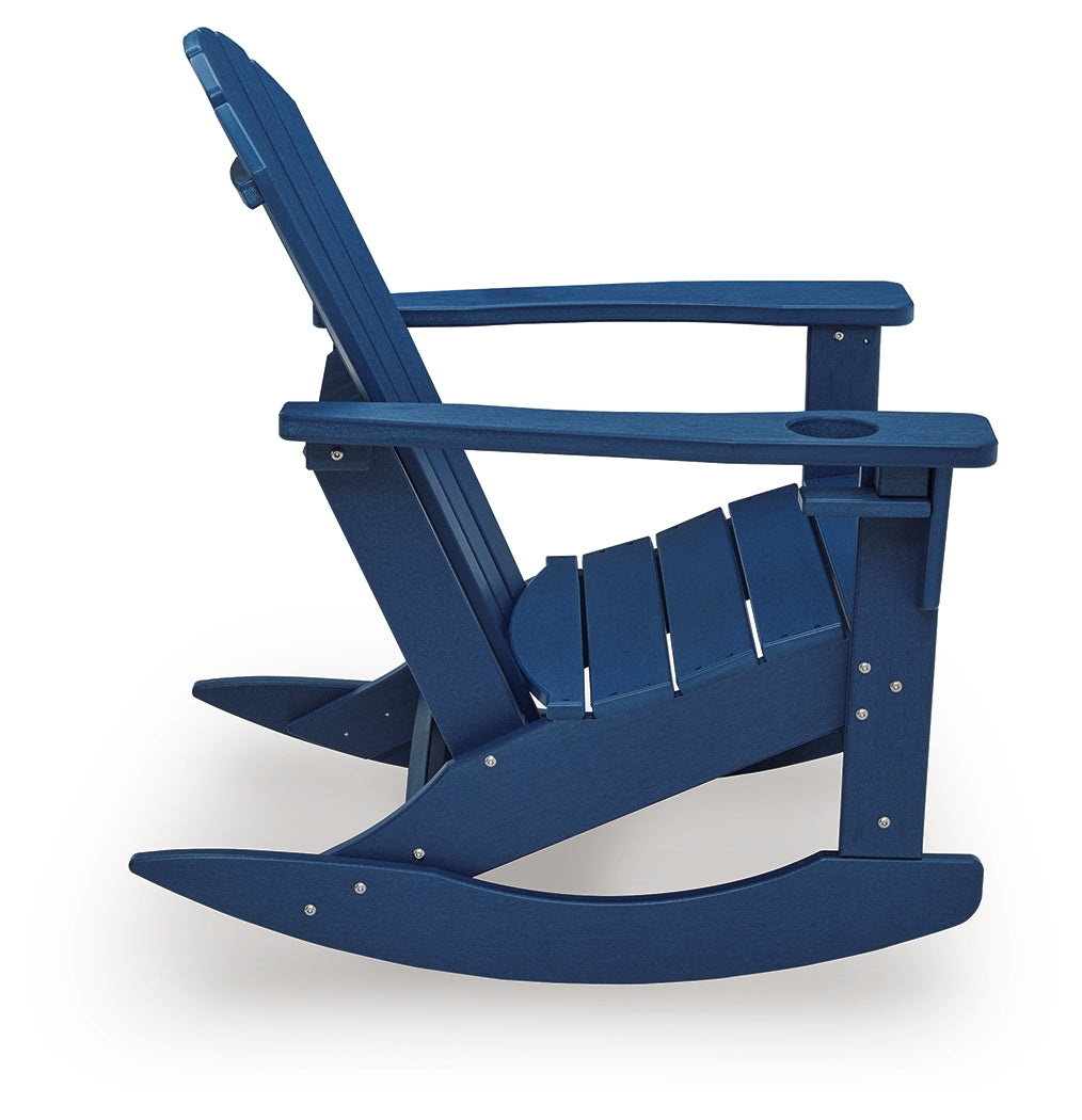 Sundown Shores Blue Outdoor Rocking Chair side view