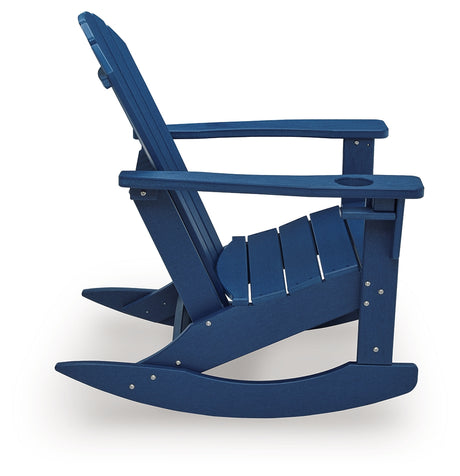 Sundown Shores Blue Outdoor Rocking Chair side view