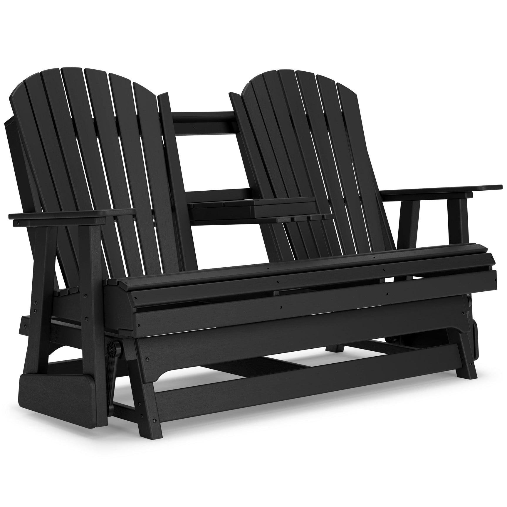 Hyland Wave Black Outdoor Glider Loveseat - Ella Furniture