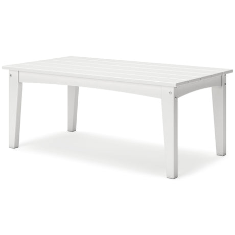 Hyland Wave Outdoor Coffee Table showing rain-shedding slatted top