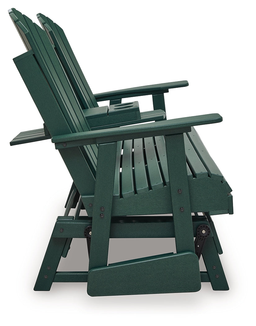 Side view of green Shell Beach Outdoor Loveseat Glider