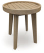 Marina Sun outdoor beige end table shown from angled side view