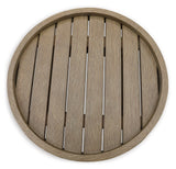 Marina Sun outdoor beige end table top view showing slatted surface