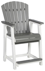 Close-up of Transville gray and white bar stool hardware and frame