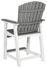 Detailed back view of Transville outdoor gray and white bar stool