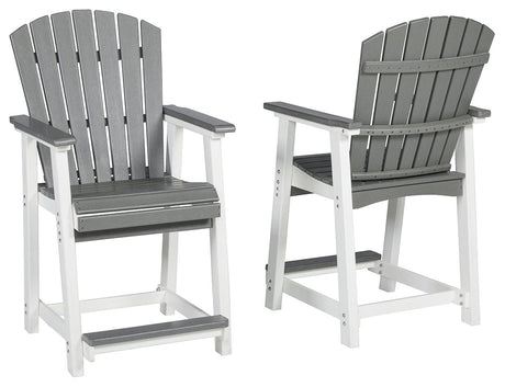 Front angle view of Transville two-tone outdoor counter height bar stool