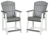 Side angle of Transville outdoor counter height bar stool gray and white set