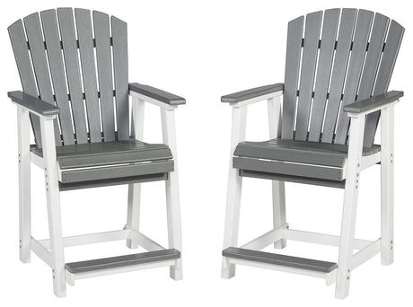 Side angle of Transville outdoor counter height bar stool gray and white set