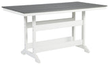Transville outdoor counter height dining table side angle showing trestle base