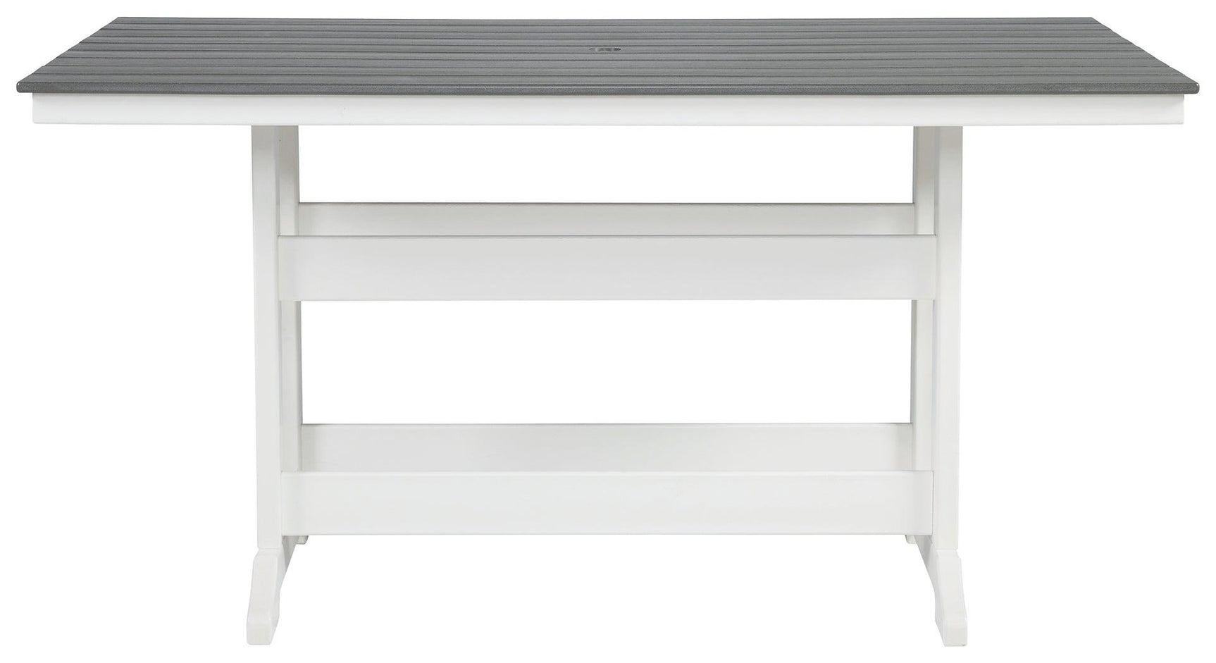 Transville gray and white outdoor counter height dining table front view