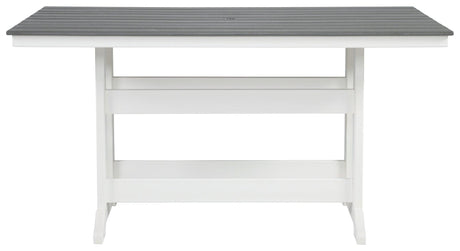 Transville gray and white outdoor counter height dining table front view