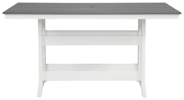 Transville gray and white outdoor counter height dining table front view