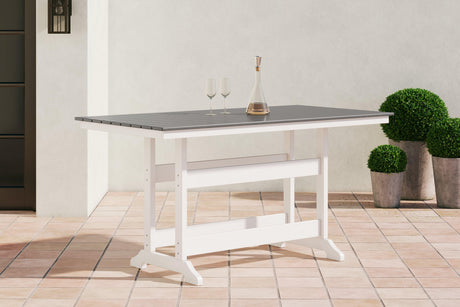 Top view of Transville gray and white outdoor counter height dining table