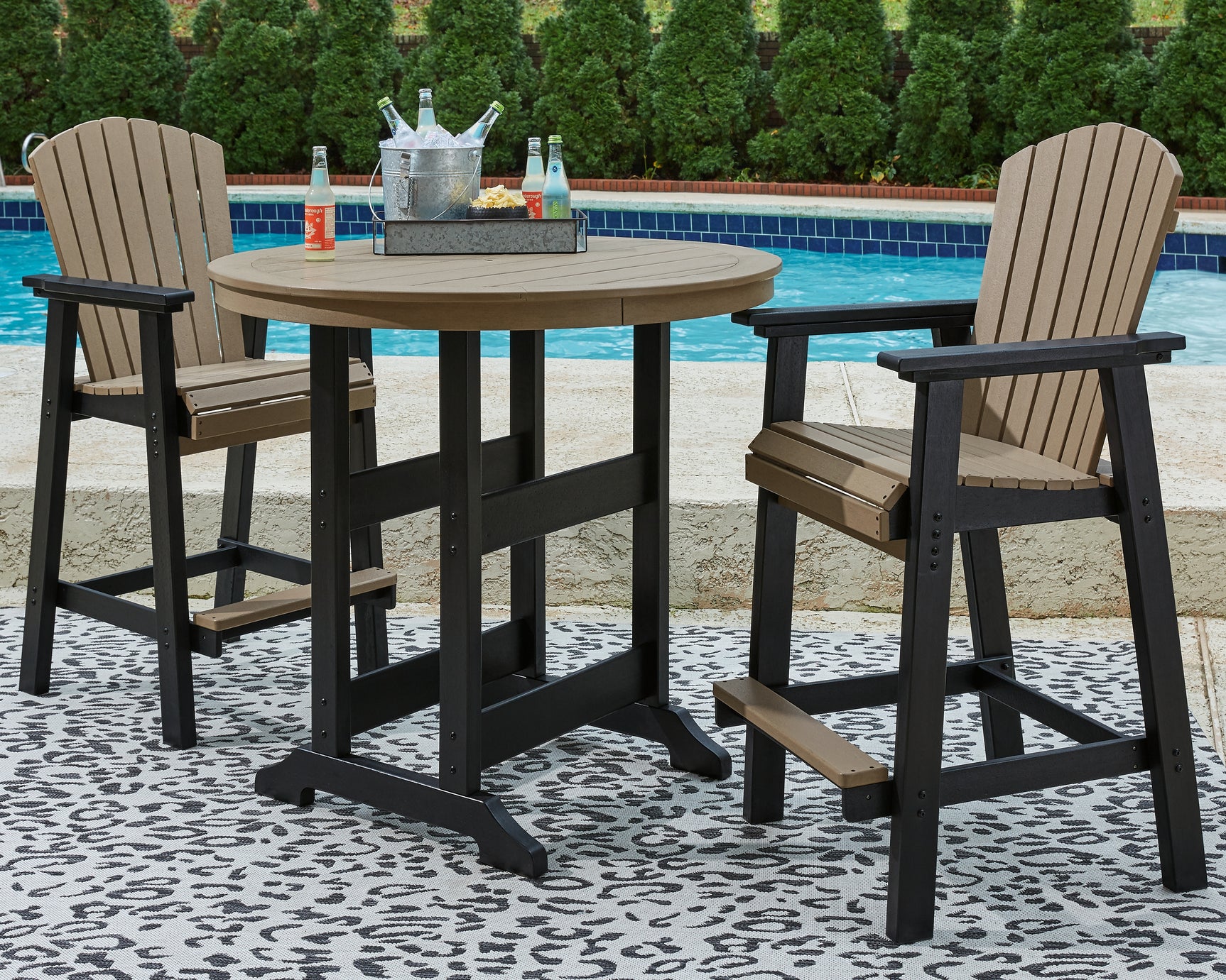 Fairen Outdoor Bar Table and 2 Barstools in black and driftwood finish