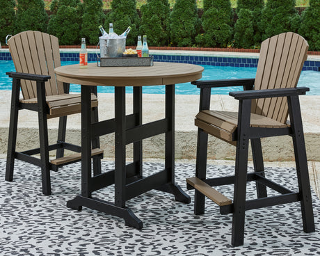 Fairen Outdoor Bar Table and 2 Barstools in black and driftwood finish