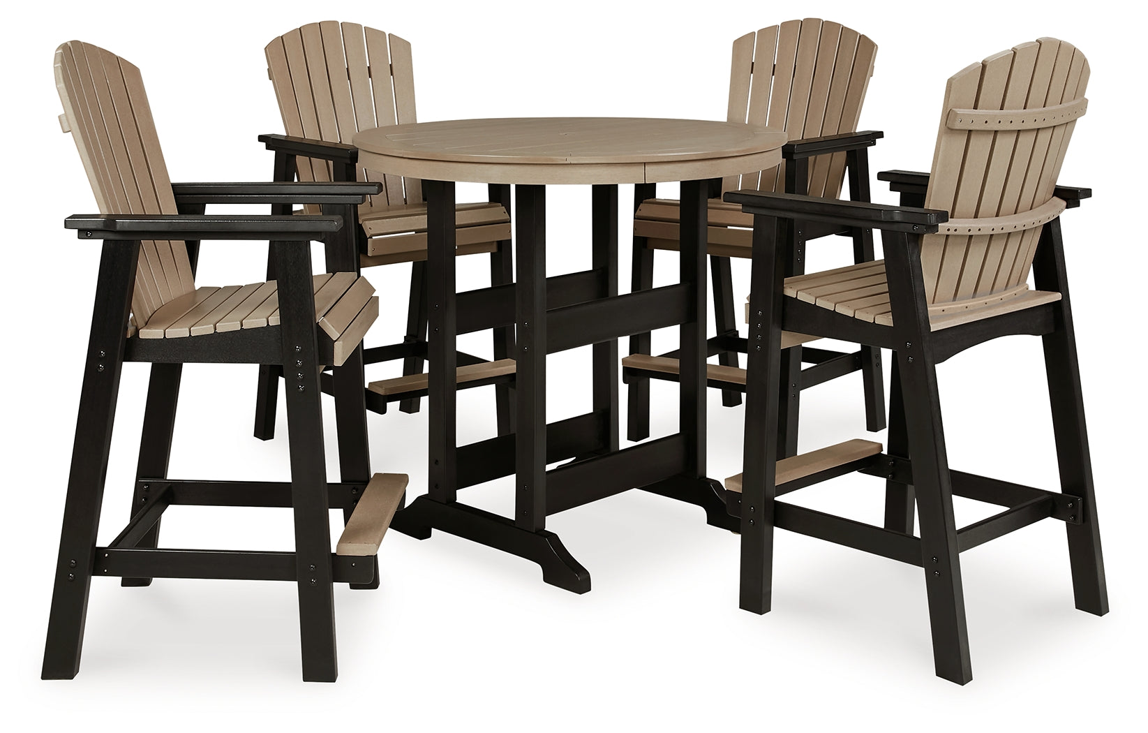 Set of four Fairen barstools with waterfall seat upholstery and footrests