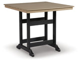 Side angle of counter height dining table with barstools