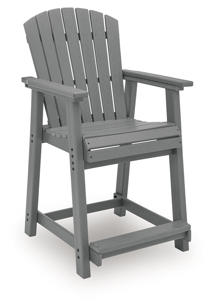 Back view of dark gray outdoor barstool