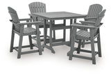 Close-up of dark gray slatted outdoor counter height dining table top
