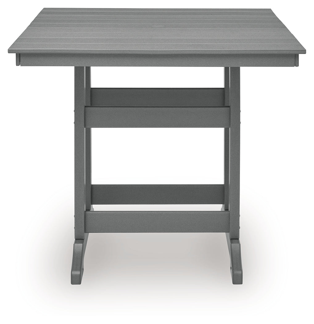 Side view of Sanctuary dark gray barstool with slatted backrest