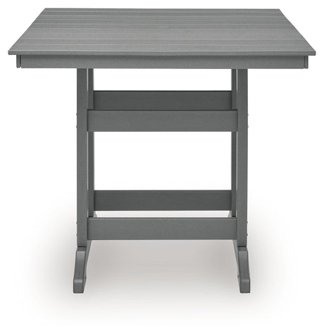 Side view of Sanctuary dark gray barstool with slatted backrest