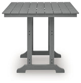 Set of four dark gray barstools arranged around counter height table