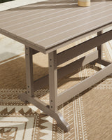 Close-up of slatted tabletop surface on Seacliff set