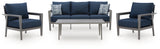 Gali outdoor chair side view in gray-blue