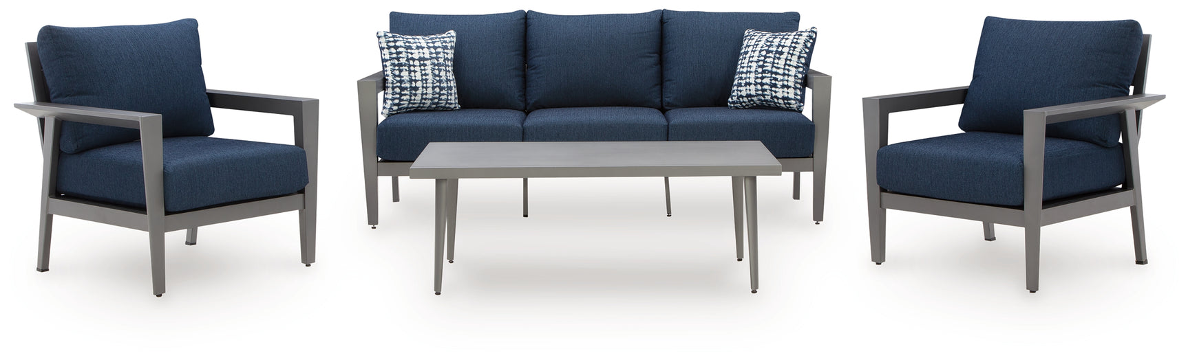 Gali outdoor chair side view in gray-blue