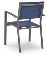 Stacked outdoor sling chairs from Rocky Creek set