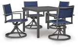 Close-up view of gray aluminum outdoor dining table surface