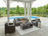 Oasis Court coffee table with aluminum top detail