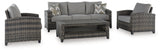 Oasis Court gray outdoor chair angled view