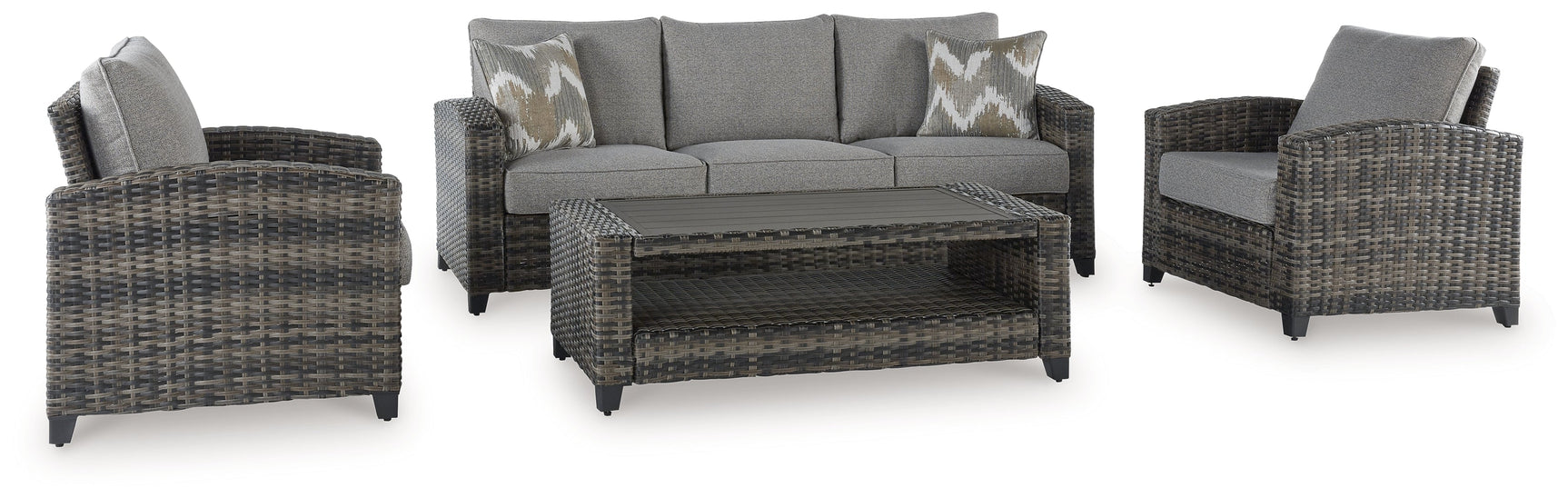 Oasis Court gray outdoor chair angled view