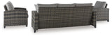 Oasis Court sofa back view showing wicker texture