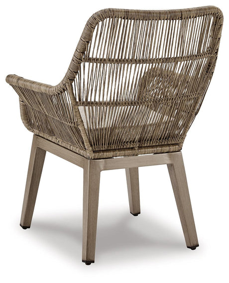 Beach Front Beige Outdoor Arm Chair with Cushion - full set of 2 chairs