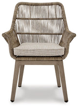 Beach Front Beige Outdoor Arm Chair with Cushion - detail on fabric and frame