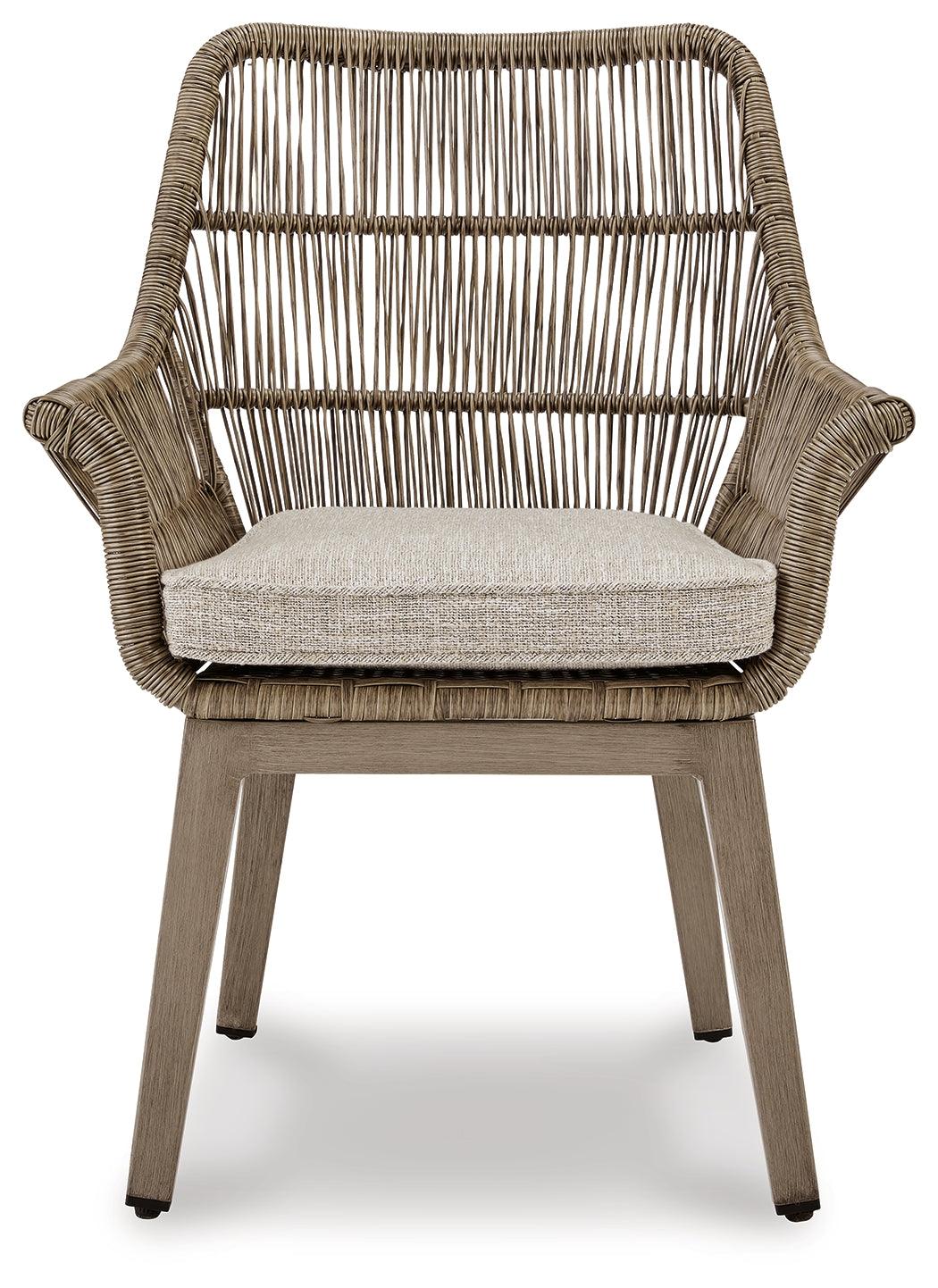 Beach Front Beige Outdoor Arm Chair with Cushion - detail on fabric and frame