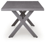 Half Moon Beach Gray Outdoor Dining Table, side view showing frame